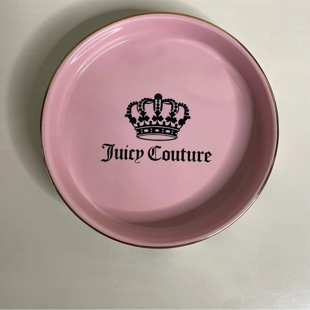 Juicy Couture Pink Jewelry Trinket Dish Tray with Black and White Stripes New